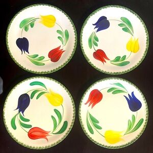 Four Vintage Blue Ridge Southern Potteries Tulips 9" Dinner Plates